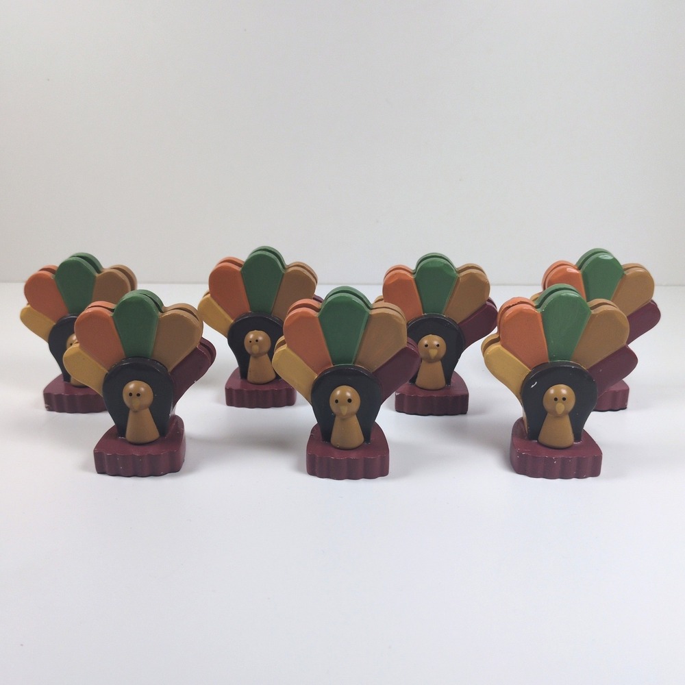 Pottery Barn Kids Turkey Place Card Holders Wood Thanksgiving Set of 7